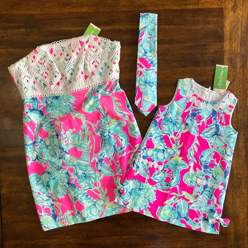 Lilly Family Mom & Faughter Dress plus Dad Tie Set Sz 4 & 8 Mom NWT